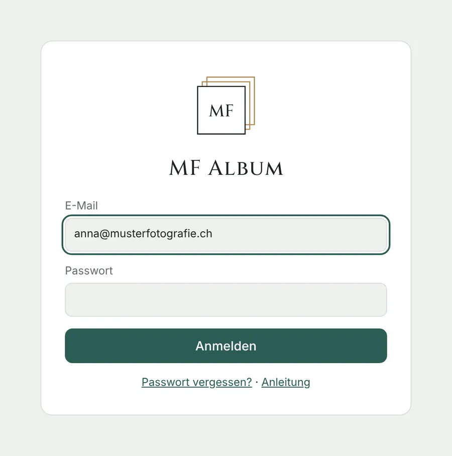 Anmeldeseite von MF Album